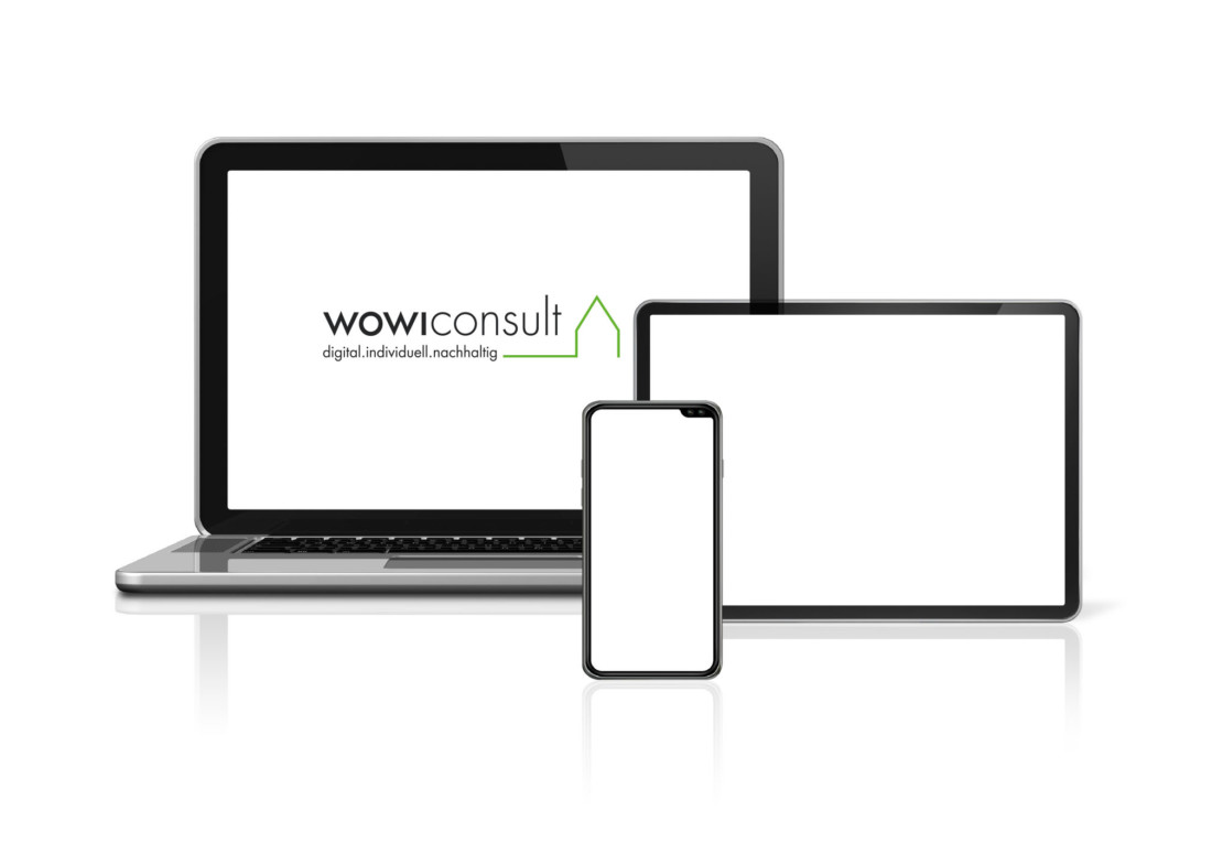 Laptop, tablet and phone set mockup isolated on white background with blank screens. 3D render